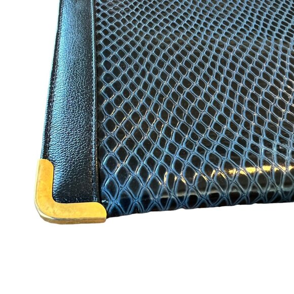 Vintage Koret Pebbled Leather Navy Gold Hardware Envelope Clutch - Picture 4 of 9